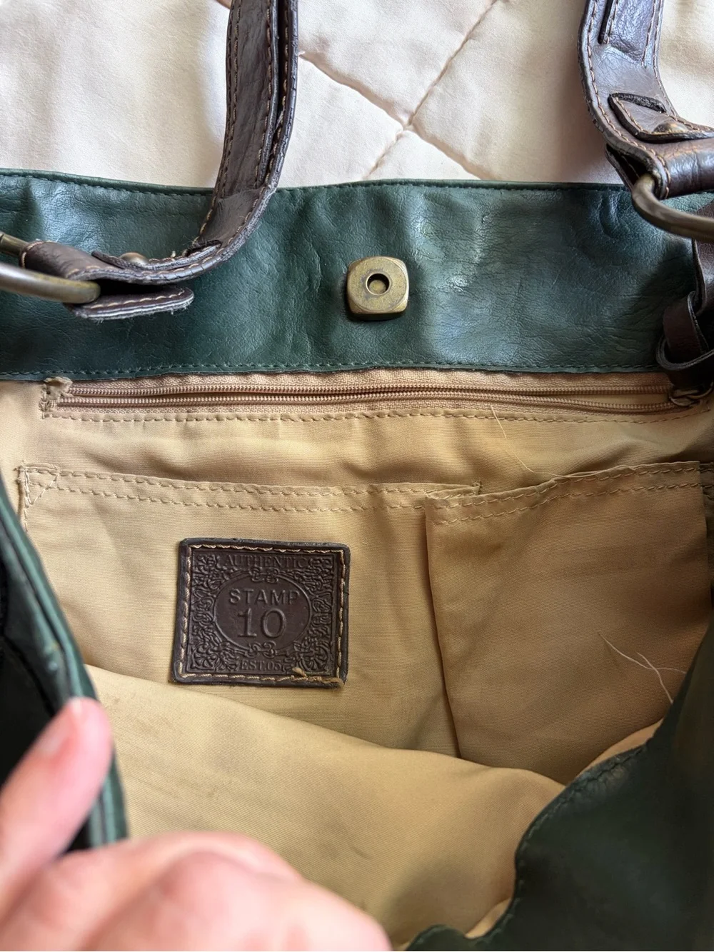 Stamp 10 Dark Green Leather Hobo Bag with Colorful Owl Appliqué